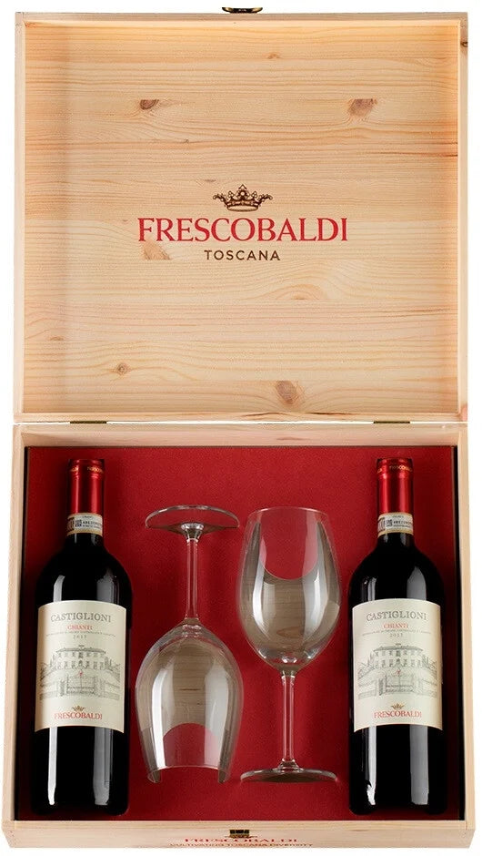Frescobaldi Castiglioni Chianti DOCG 2024 i Gaveæske (2 fl. + 2 glas) - Bottle Hero