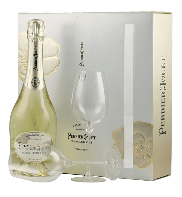 Perrier-Jouët Blanc De Blancs Gaveæske med 2 glas - Bottle Hero