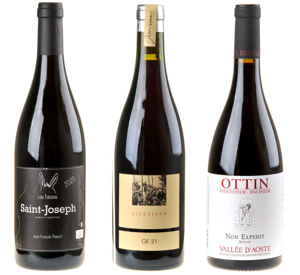 3er-Weinpaket Flüssige Weinbaugeschichte zum vinocentral-Livestream 3 Gläser: Syrah - Bottle Hero